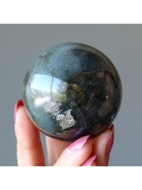 Labradorite Sphere Natural Dark Gray Protection Reiki Stone Crystal Ball Wicca